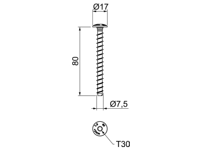 Mazeichnung 1 OBO MMS plus 7 5X80 Brandschutz Schraubanker Panhead  Antrieb T30