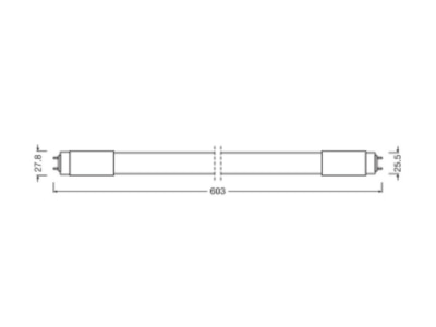 Dimensional drawing Ledvance TUBET8HFP6007 5W830 LED lamp Multi LED 25V G13