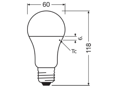 Dimensional drawing Ledvance CLAS A 13W827FR E27 LED lamp Multi LED 220V E27 white