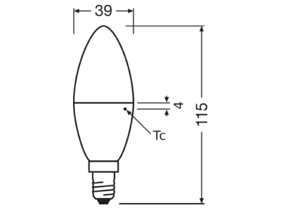 Dimensional drawing Ledvance CLAS B 7 5W827FR E14 LED lamp Multi LED 220V E14 white