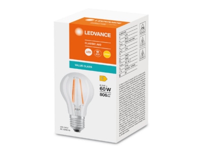 Produktbild Vorderseite Ledvance CLASA60V6 5W827FILCL LED Lampe E27 827