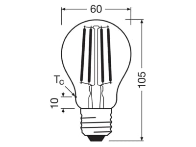 Mazeichnung Ledvance LCA100FilEEAS7 2827C LED Lampe E27 827  klar