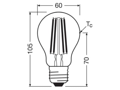 Mazeichnung Ledvance LCA40FilEEAS2 2840CL LED Lampe E27 827  klar