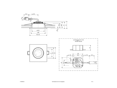 Mazeichnung EVN PC24N61302 P LED Deckeneinbauleuchte 3000K 230V quad eds