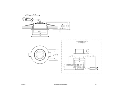 Mazeichnung EVN PC20N30102 P LED Deckeneinbauleuchte ws 230V 3000K 300lm
