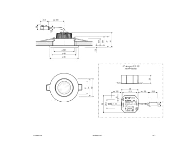 Mazeichnung EVN PC20N601D2W P LED Deckeneinbauleuchte ws 230V 3000K 2000K