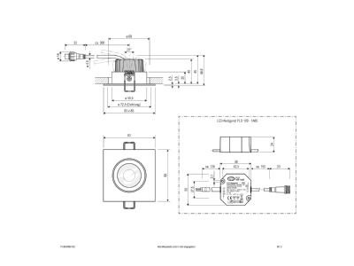 Mazeichnung EVN PC654N90102 P LED Deckeneinbauleuchte IP65 HV 3000K 1010lm