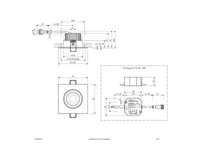 Mazeichnung EVN PC654N91302 P LED Deckeneinbauleuchte IP65 HV 3000K 1010lm