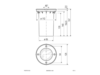 Dimensional drawing EVN PC670101140 In ground luminaire LED not exchangeable
