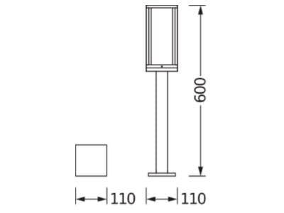 Dimensional drawing Ledvance ENDURA 4058075554412 Luminaire bollard ENDURA4058075554412