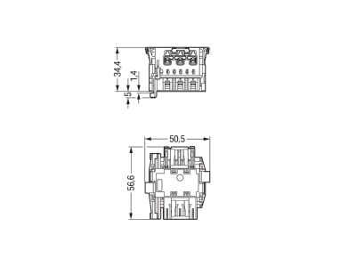 Dimensional drawing WAGO 770 6223 Device connector plug in installation