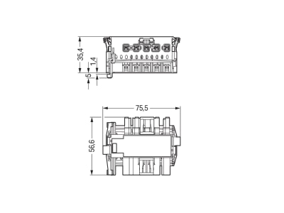Dimensional drawing WAGO 770 7105 Device connector plug in installation