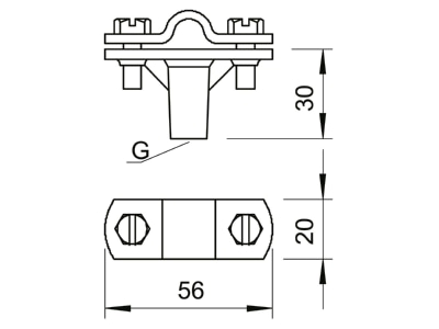 Maßzeichnung 2 OBO 168 DIN K M8 Zn Cu Leitungshalter f Rundleit  8 10mm
