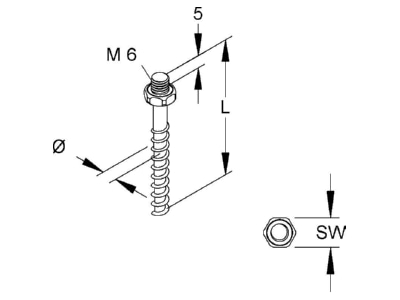 Mazeichnung Niedax NSA 6X55 SW10 M6 V Schraubanker