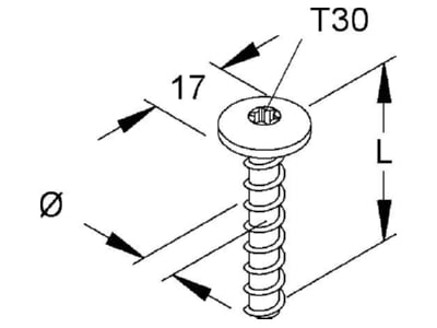 Dimensional drawing Niedax NSA 7 5X40 FKG T30 V Concrete screw 6x40mm