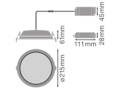 Mazeichnung LEDVANCE DLALU DN20035W6500K LED Downlight IP44 6500K