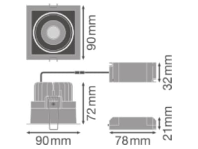 Dimensional drawing LEDVANCE SPOT SQUARKADJ8W3KWT Downlight spot floodlight