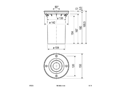 Dimensional drawing EVN 678 235 eds In ground luminaire