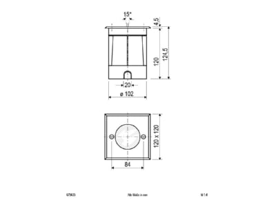 Dimensional drawing EVN 679 435 In ground luminaire MV halogen lamp