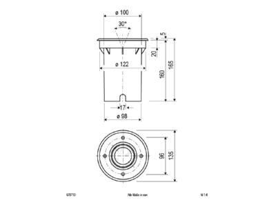 Dimensional drawing EVN 678 710 In ground luminaire MV halogen lamp