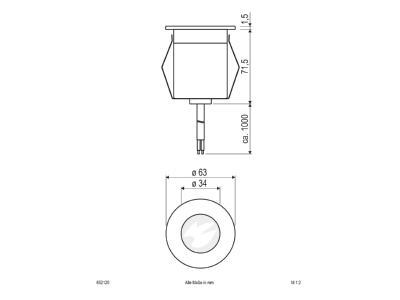 Dimensional drawing EVN 652 120 In ground luminaire LED not exchangeable
