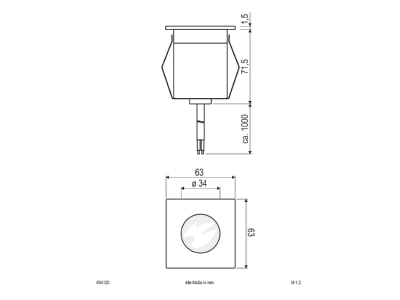 Dimensional drawing EVN 654 120 In ground luminaire LED not exchangeable
