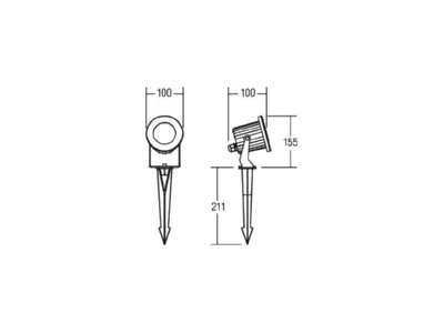 Dimensional drawing Brumberg 60103223 Bollard 1x6W LED not exchangeable IP65