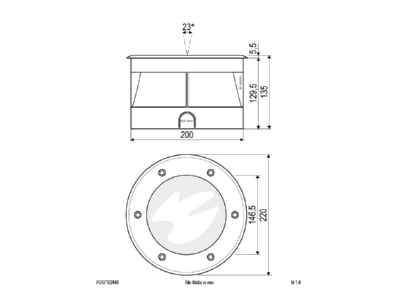 Dimensional drawing EVN PC67102440 In ground luminaire LED not exchangeable