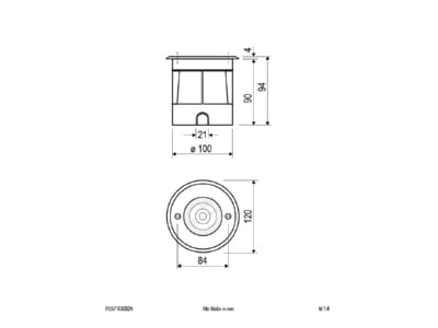 Dimensional drawing EVN PC67103002N In ground luminaire LED not exchangeable