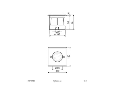 Dimensional drawing EVN PC67106402N In ground luminaire LED not exchangeable