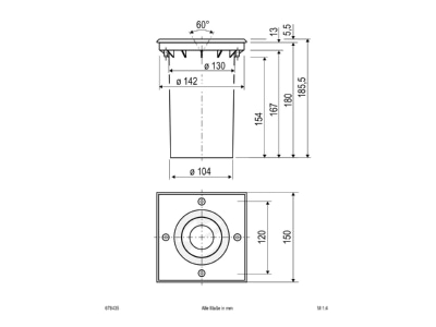 Dimensional drawing EVN 678435 In ground luminaire 1x0 1   35W