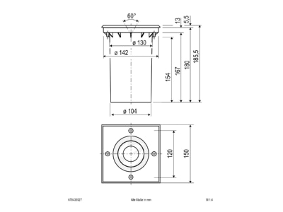 Dimensional drawing EVN 678435527 In ground luminaire 1x0 1   35W