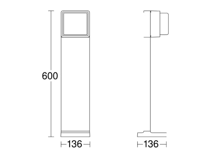 Dimensional drawing Steinel GL 85 C 600 Luminaire bollard LED not exchangeable ohne BWM