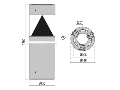 Dimensional drawing Performance in Light 3113990 Luminaire bollard 1x23W