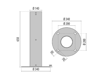 Dimensional drawing Performance in Light 3114960 Bottom plate for light pole