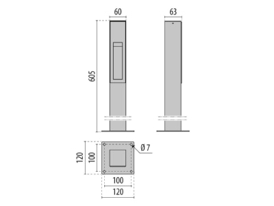Dimensional drawing Performance in Light 3118474 Luminaire bollard 7x4W LED exchangeable