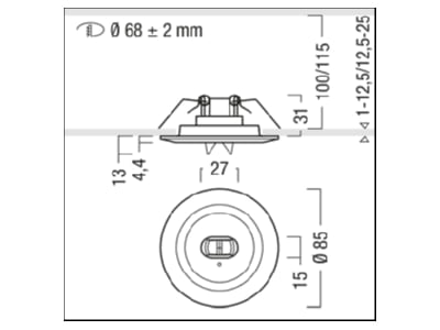 Dimensional drawing Zumtobel RESCLITE P  42930000 Emergency luminaire 5 5W IP20 RESCLITE P 42930000