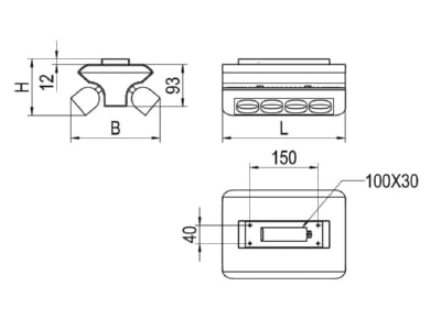 Dimensional drawing Ridi Leuchten REYA 2NDFSW830RA1300 Downlight spot floodlight 2x48W