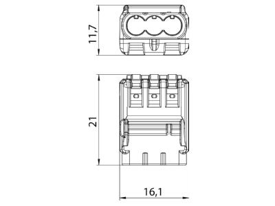 Dimensional drawing 1 OBO 61 325 FL Screw less terminal 3x0 2   2 5mm 
