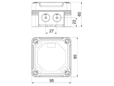 Dimensional drawing 1 OBO X01 UT G LGR Surface mounted box 95x95mm
