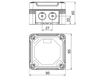 Dimensional drawing 2 OBO X01 UT G LGR Surface mounted box 95x95mm
