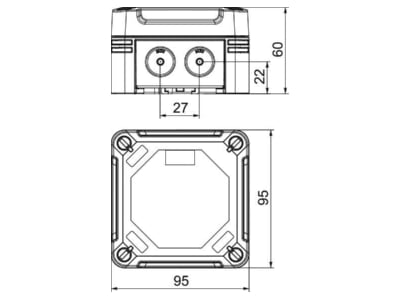 Dimensional drawing 3 OBO X01 UT G LGR Surface mounted box 95x95mm