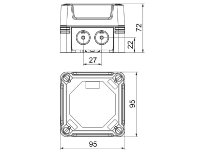 Mazeichnung 2 OBO X02 SW RO Kabelabzweigkasten m  rotem Deckel