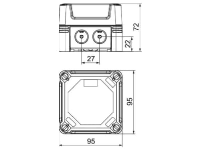 Dimensional drawing 1 OBO X02 UT G LGR Surface mounted box 95x95mm
