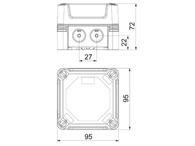 Dimensional drawing 2 OBO X02 UT G LGR Surface mounted box 95x95mm
