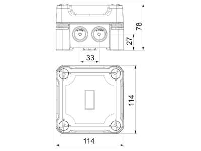 Dimensional drawing 1 OBO X04 UT G LGR Surface mounted box 114x114mm
