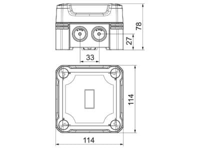 Dimensional drawing 2 OBO X04 UT G LGR Surface mounted box 114x114mm
