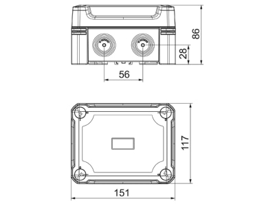 Dimensional drawing 2 OBO X06C LGR Distribution cabinet  empty  87x167mm
