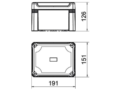 Dimensional drawing 2 OBO X10C LGR Distribution cabinet  empty  126x151mm
