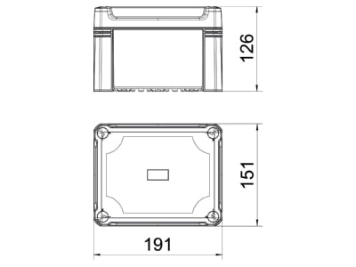 Dimensional drawing 2 OBO X10C R LGR Distribution cabinet  empty  126x151mm
